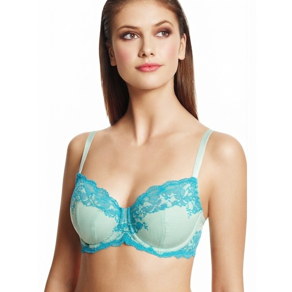 Wacoal Lace Affair Chic Underwire Bra Women Size 40D Mint Green Turquoise EUC